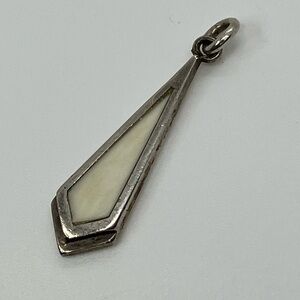 Vtg 925 Sterling Silver & Bone Inlay Art Deco Geometric Design Necklace Pendant